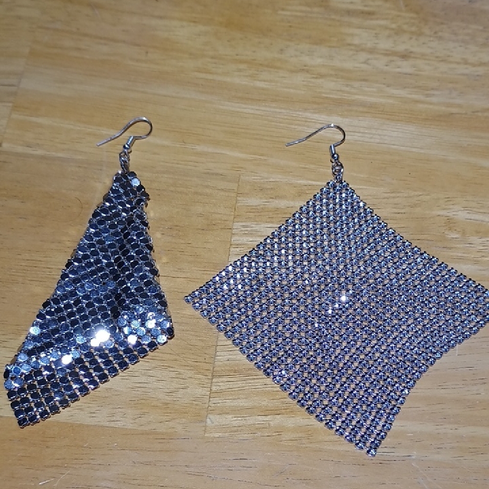 Silver Mesh Dangle Earrings - Shimmering Silver Statement